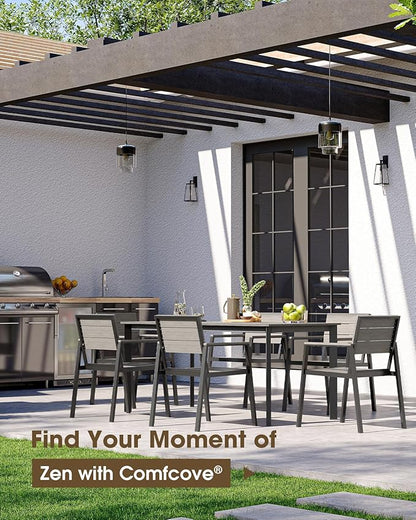 Outdoor Dining Set for 4, Aluminum Patio HDPS Outdooor Table and Chairs Set with Umbrella Hole, All Weather Patio Furniture Set, 5 Peice Patio Dining Table Set (Classic Gray)
