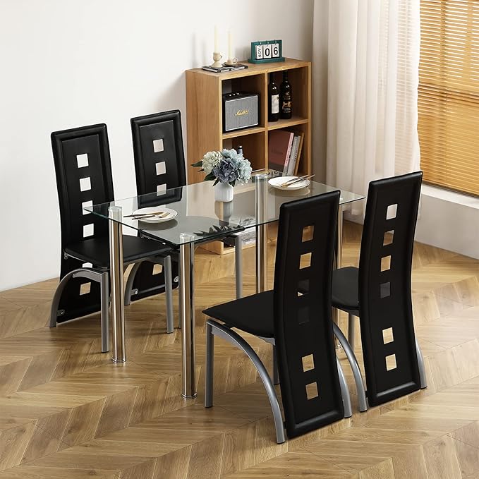 FCH Tempered Glass Dining Table for 4, Small Rectangular Kitchen Table, Modern Furniture,for Apartment & Small Places & Home & Dining Kitchen, 43", Sturdy Clear Glass