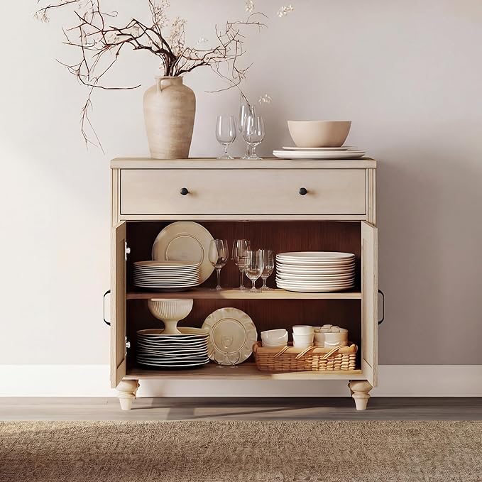 WAMAPT Buffet Cabinet with 6 Doors and 4 Drawers, Large Coffee Bar Table Wood Kitchen Storage Cabinets with Storage Cabinets, Modern Farmhouse Sideboard Credenza for Dining Room, Light Oak, 101 inch