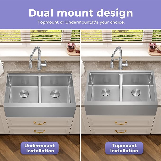 Kitsitchen Stainless Steel Farmhouse Sink 28 Inch, 16-Gauge Stainless Steel 50/50 Double Bowl Workstation Sinks with Abundant Accessories, 10" Deep and Large Undermount Kitchen Sink