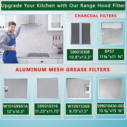 2-Pack S99010316 range hood filters by size 11-1/4" x 11-3/4" fit for b-roan Nu-t-one Ken-more range hood grease filters and WA65AF NTK7450000 990721400A etc stove hood filter replacement