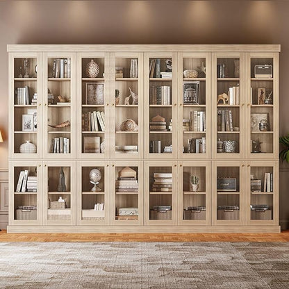 70.8" Farmhouse Kitchen Pantry Cabinet with Glass Doors, Modular Storage Cabinet with 6-Tier Adjustable Shelves, Large Storage Cabinet for Kitchen or Living Room, Set of 4, Brown