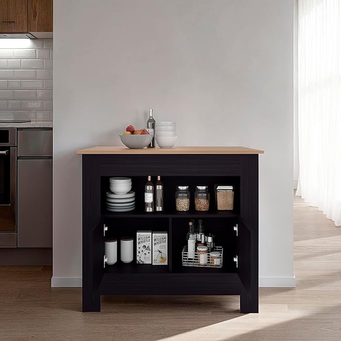 GOWE Theba Kitchen Island, Whit 2 Doors, 3 Shelves