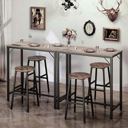 HOOBRO Bar Table with Charging Station, Rectangular Pub Table, High Top Coffee Table, Counter Bar Height Table, Narrow Long Dining Table, 35.4" L x 15.7" W x 35.6" H, Greige BG90UBT01