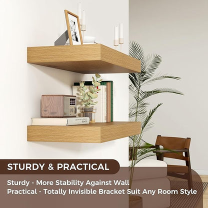 Venusmiles Floating Shelves for Wall, 24 Inch Wide x 12 Inch Deep Floating Shelves, Long Wood Floating Wall Shelf Shelves for Living Room Bathroom Bedroom Kitchen Home - (Oak, 24" W x 12" D x 2" H)