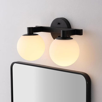 JONATHAN Y 15.25" Black/White Modern Globe LED Vanity Wall Sconce Light, White Frosted Glass Shade, Mid-Century Art Deco Wall Lamp for Bathroom, Kitchen, Hallway (JYL3541B)