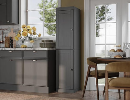 Palace Imports Solid Wood Pantry Cabinet - Tall Narrow Storage Cabinet with Raised Panel Doors - 16.5" W x 71.5" H - Gray, Kitchen Cupboard, Adjustable Shelves, 100% Eco-Friendly Wood, Modular