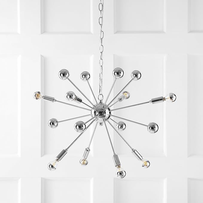 JONATHAN Y 22.5" Chrome 8-Light Metal Sputnik Chandelier, Adjustable Height Hanging Fixture for Living Room Dining Room Bedroom, Modern Transitional, LED Bulbs Included JYL9017A
