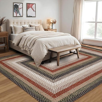 Imitation Braided Collection-Print Washable Area Rug 6x9 Rug for Living Room Non Slip Modern Soft Area Rug for Bedroom Farmhouse Throw Rugs Contemporary Stain Resistant Carpet for Dining Room