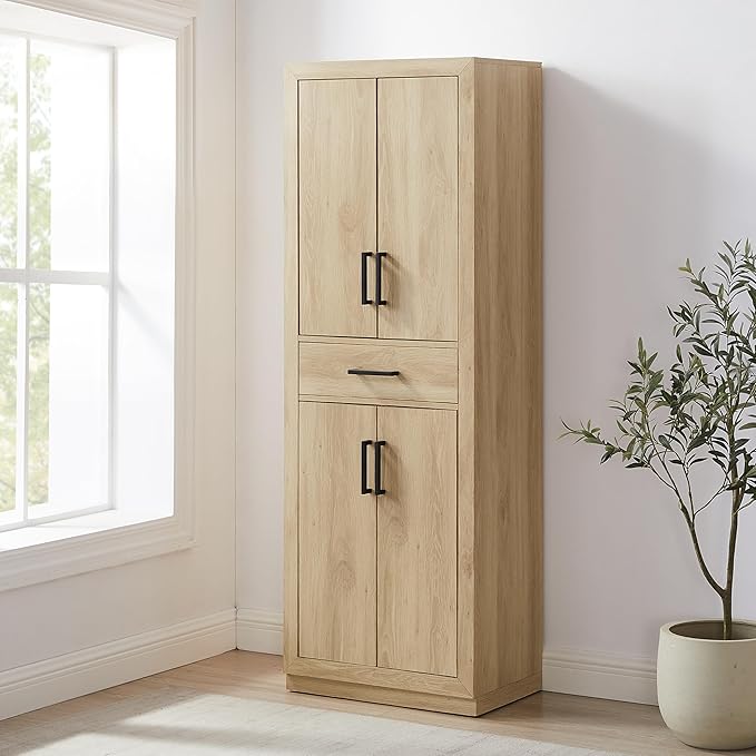 Crosley Furniture Isla Modern Kitchen Storage Pantry Cabinet with Shelves, Dining or Laundry Room, Ash
