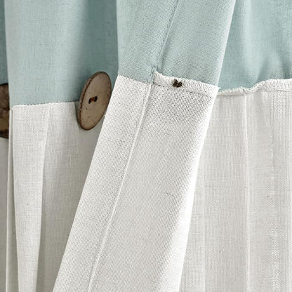 Lush Decor Linen Button Window Curtain Panel, Single, 100" W x 84" L, Blue & White - Country Curtains - Rustic Decor - Color Block Modern Farmhouse Curtains For Living Room, Bedroom & Dining Room