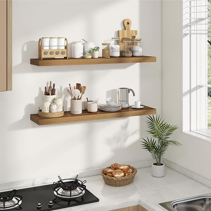 Dreamland Deep Floating Shelves, 8" Deep Long Shelves Set of 2, 40 Inches Floating Shelf for Wall,Large Display & Storage Shelf for Bathroom Bedroom Living Room Kitchen Office, Walnut