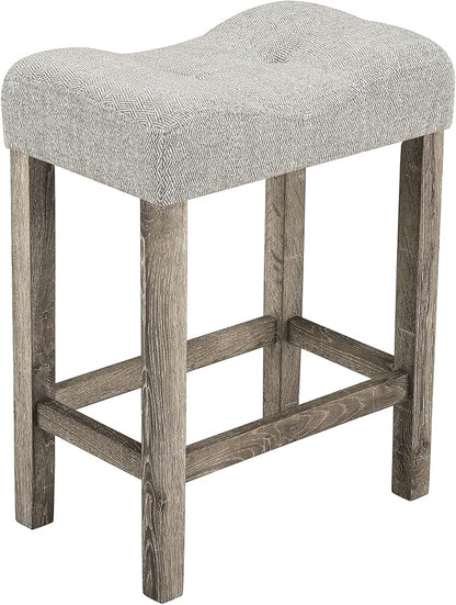 Ball & Cast 5 Piece Wooden Dining Table and Chairs Set for 4, 24" H Tufted Counter Stools with 35" Square Bar-Table, Industrial Breakfast Table with 4 Padded-Stool for Kitchen Island Playroom, Brown