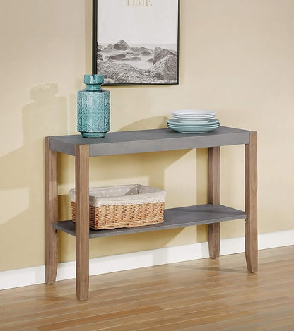 Alaterre Furniture Newport Dining Table for 4 – Rustic Industrial 6-Piece Dining Set Includes 48” x 30” Faux Concrete Kitchen Table, 4 Rush-Seat Stools & Side Buffet Console for Small Spaces