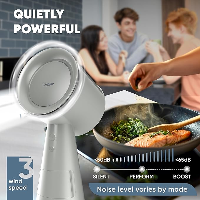 BREETEE Portable Range Hood Kitchen–5-Layer Filter Compact Desktop Exhaust Fan, Powerful 3-Speed Smoke Removal, Low Noise Countertop Range Hood, Oil Cup, for Apartments, Dorm, RV, Indoor BBQ–Off-white