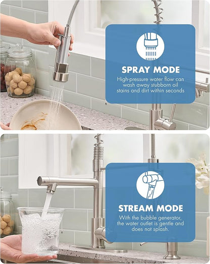 AIMADI Kitchen Faucet with Pull Down Sprayer,Stainless Steel Sink Faucet with Soap Dispenser Deck Plate, Spring Single Handle Modern Utility Faucets for Farmhouse Laundry Camper RV Bar,1 or 3 Hole