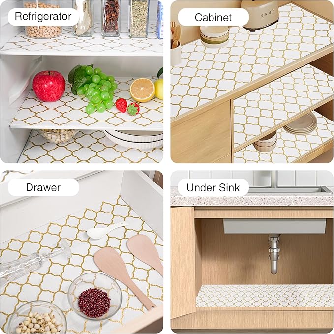Drawer and Shelf Liner for Kitchen Cabinet,Non-Adhesive Cabinet Liner 18in x 30FT,Waterproof Shelf Paper Non-Slip Mats Cupboard Liner Contact Protect Dresser/Shelves/Table-Golden Lantern