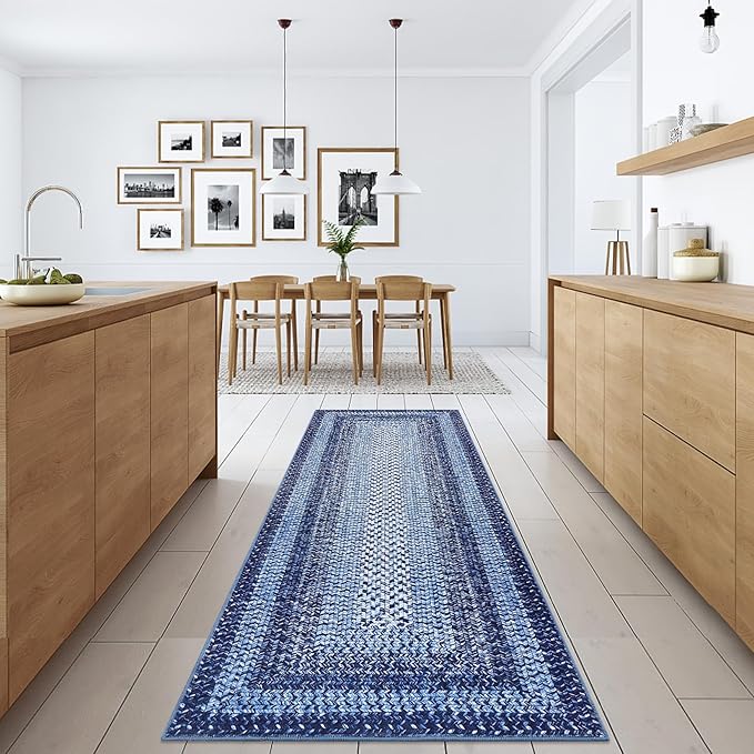 Washable Runner Rug 2x6 Runners for Hallways Non Slip Bathroom Rug Modern Soft Bedroom Area Rug Farmhouse Throw Rugs Kitchen Rugs Stain Resistant Carpet Entryway Indoor 2'x6' Navy Blue