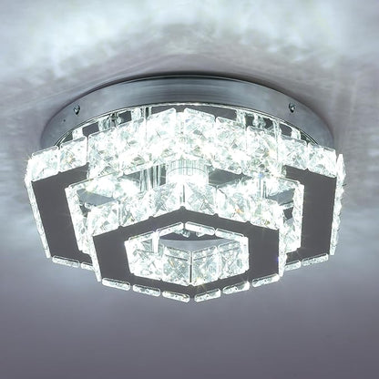 CXGLEAMING Modern LED Chandelier Flush Mount Ceiling Light Fixture Crystal Chandeliers for Living Room Bedroom Dining Kitchen (6500K Cool White)