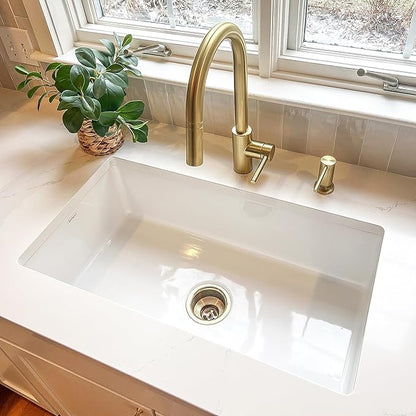 Sinkology Eden Fireclay Undermount Kitchen Sink, Undermount Installation, Surefire Finish (Crisp White, 31")
