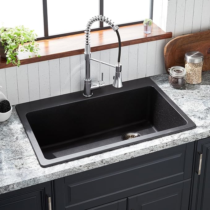 Signature Hardware 447659 Totten 33" Drop In or Undermount Single Basin Granite Composite Kitchen Sink