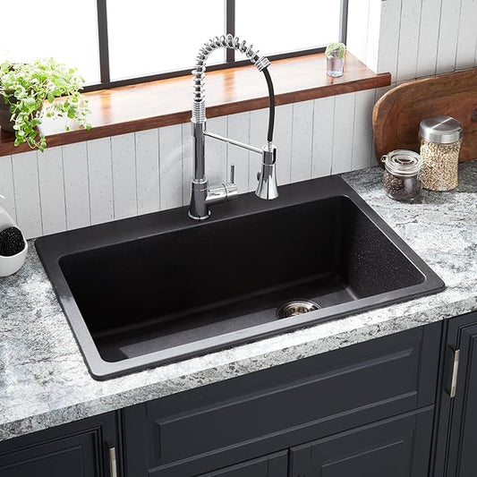 Signature Hardware 447659 Totten 33" Drop In or Undermount Single Basin Granite Composite Kitchen Sink