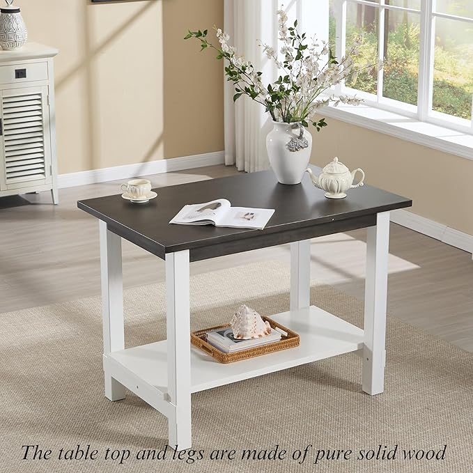 3-Piece Counter Height Dining Table Set for 2, Bar Height Table and 2 Bar Stools for Kitchen Island/Dining Room(Brown Table & White Barstools)