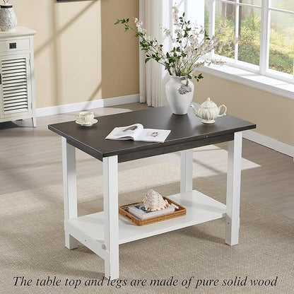 3-Piece Counter Height Dining Table Set for 2, Bar Height Table and 2 Bar Stools for Kitchen Island/Dining Room(Brown Table & White Barstools)