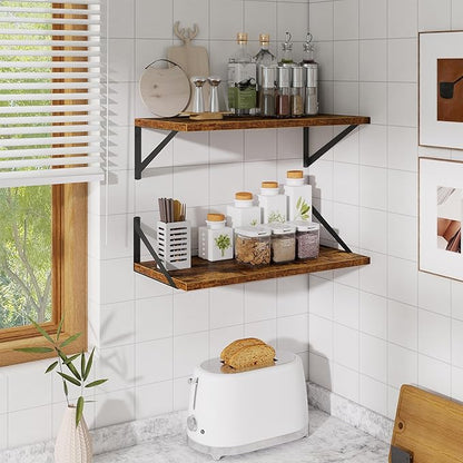 Acovy Deep Floating Shelves,24" Wx10 D Floating Shelf for Wall Set of 2,Hanging Storage Shelf with Metal Brackets,Wide Display Wall Shelves for Living Room,Bedroom,Bathroom,Kitchen,Rustic Brown