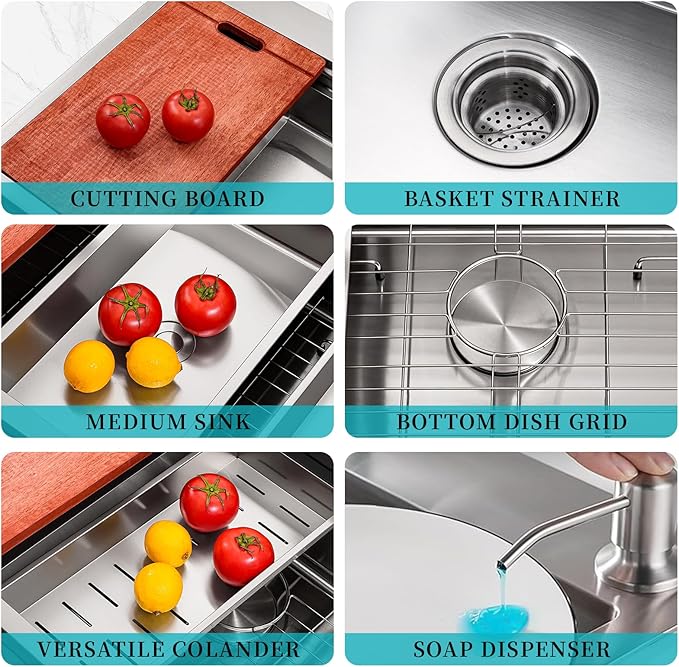 Kitchen Sink 33x22 Drop In Kitchen Sinks with Faucet Combo 33 inch Large Single Bowl Stainless Sink Modern Workstation Deep Kitchen Sink