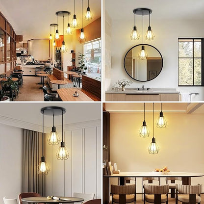 LTBLIGHT 3-Light Pendant Light Fixture, Farmhouse Hanging Lights with 1.2m Adjustable Cord, Ceiling Lighting for Kitchen Island Dining Room Hallway, E26 Base (Bulbs Not Included)