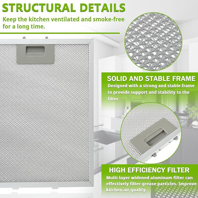 W10169961A Range Hood Filter Replacement 5 Layer Aluminum Mesh Hood Grease Filter Fit for Whirlpool, Kitchen Aid, Jenn-Air Range Hoods(3PCS)