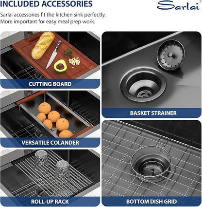 25 Black Drop Kitchen Sink - Sarlai 25 x 22 Inch Kitchen Sink Topmount Ledge Workstation Gunmetal Black Stainless Steel 16 Gauge Single Bowl Over Counter Utility Laundry Sinks Basin