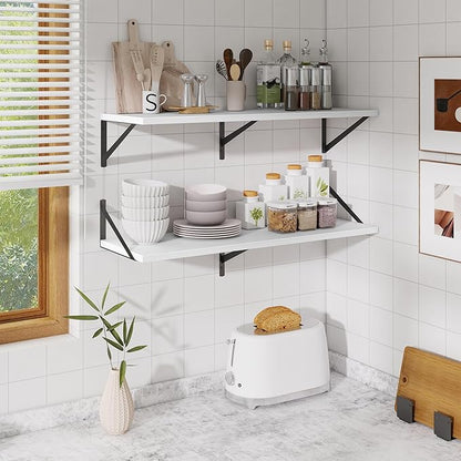 Acovy Deep Floating Shelves for Wall,36" Wx10 D Wood Wall Shelves with Metal Brackets,Hanging Storage Floating Shelf for Living Room,Bedroom,Bathroom,Office,Kitchen,White