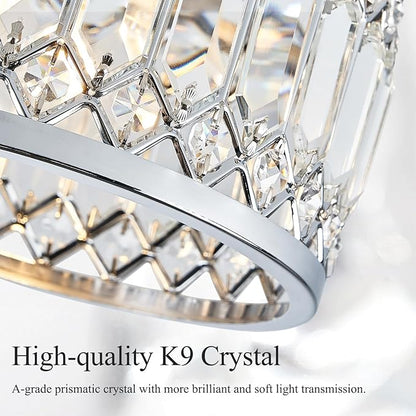 Pevfah Crystal Chrome Ceiling Light, Modern Semi Flush Mount Ceiling Lighting Fixture, Round Hallway Lighting Fixtures for Entryway Kitchen Bedroom Laundry Room, 1-Light, 9 Inch