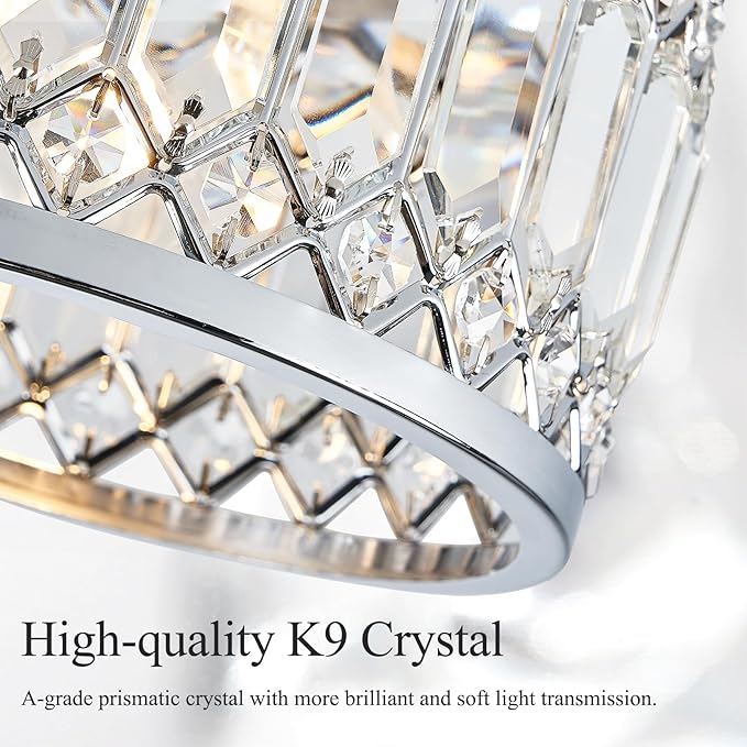 Pevfah Crystal Chrome Ceiling Light, Modern Semi Flush Mount Ceiling Lighting Fixture, Round Hallway Lighting Fixtures Chandelier for Kitchen Entryway Bedroom Dining Room, 3-Light, 12.2 Inch