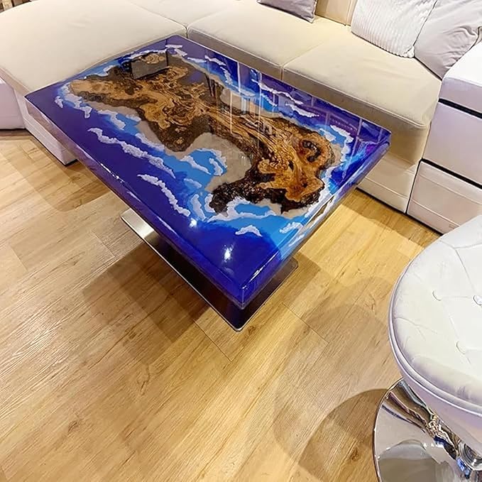 RESINHOMEFURNITURE Premium Blue Island Ocean Look Resin Dining Table Epoxy Table Console Table Side Table Living Room Table Coffee Table Center Table Study Table Patio Table Home Décor