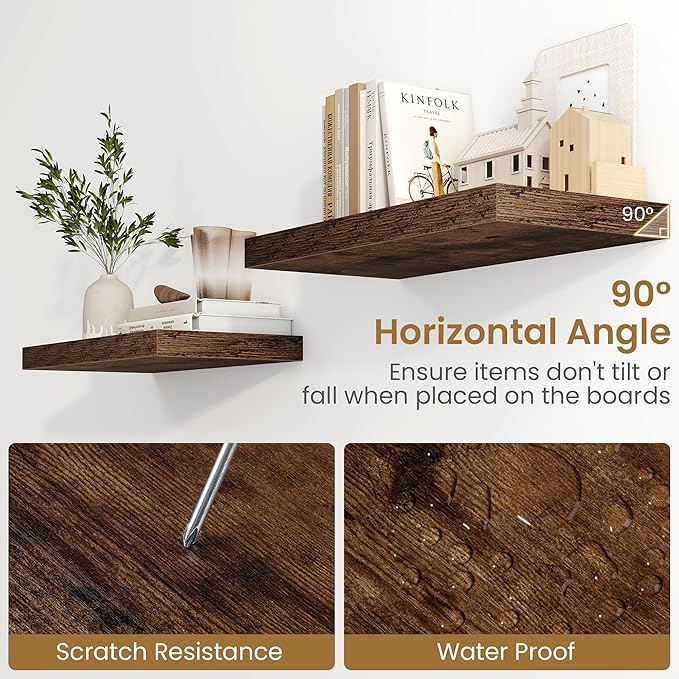 55"W x 9.3"D Floating Shelves for Wall, Wall Mounted Bathroom Shelves 1 Pack Deep Floating Shelf for Bedroom Kitchen Living Room, Rustic Wooden Wall Shelf with Invisible Bracket for Books Decor