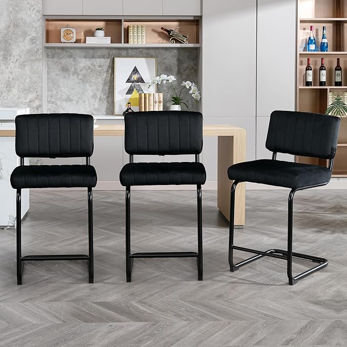 Okeysen Bar Stools Set of 3,Counter Height Bar Chairs,24 inch Tall Bar Stool with Back,Barstools Bar Height Set of 3,Kitchen Counter Stools Modern Velvet Barstools for Island Dining Party