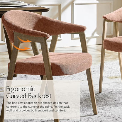 HULALA HOME Dining Chairs Set of 6, Mid-Century Modern Upholstered Dining Room Chair with Armrest, Curved Backtrst & Solid Wood Legs, Kitchen Side Chairs for Resurant, Living Room - Coral