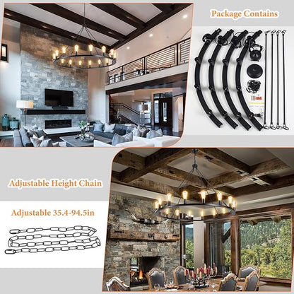 ANKYLHUA Large Black Wagon Wheel Chandelier 47 inch,16-Light Farmhouse Wagon Wheel Chandeliers Round Industrial Ceiling Light fixtures for Outdoor Porch high Ceilings Living Dining Room Foyer Entryway