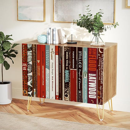 SIGNWIN Sideboard Buffet Cabinet, Kitchen Storage Cabinet with 2 Doors, Bookshelf Library Style, Cupboard Console Table for Dining Room - 35" L x 18" W x 29" H