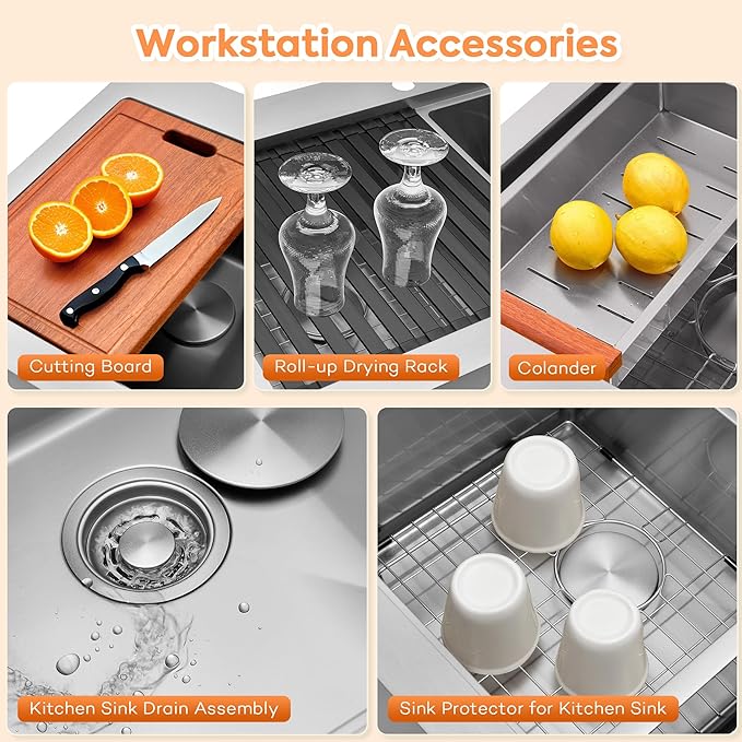 Farmhouse Kitchen Sink 36 x 22 Drop In, 50/50 Double Bowl Farm Sinks, 16 Gauge Stainless Steel Workstation Sink with Ledge & Accessories, 36 Inch Large and Deep Farm house Apron Front Sink