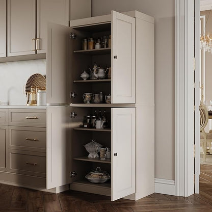 Palace Imports Solid Wood Kitchen Pantry Cabinet - 71.5" Tall x 32" Wide - Wooden Storage Cabinet with 4 Doors & Adjustable Shelves, Beige, 100% Renewable Eco-Friendly Wood, Made in Brazil