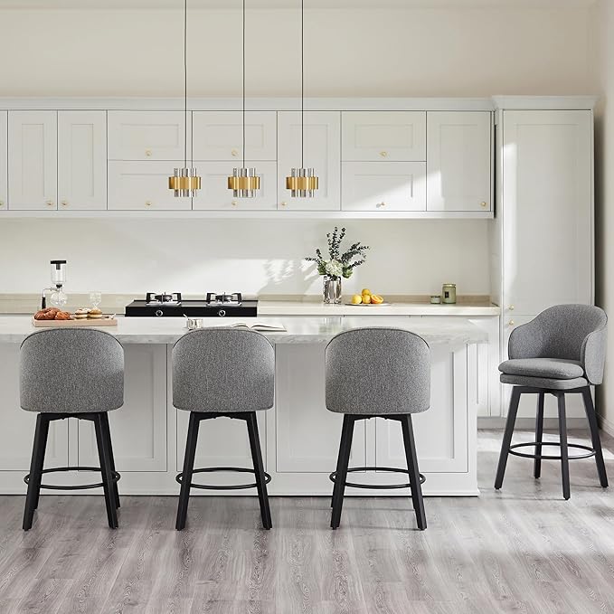 KISLOT Counter Height Barstools 26 inch Upholstered Swivel Bar Stools with Back for Kitchen Island,Set of 1,Dark Grey Fabric