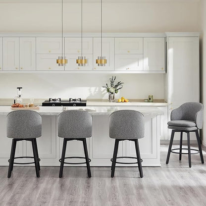 KISLOT Counter Height Barstools 26 inch Upholstered Swivel Bar Stools with Back for Kitchen Island,Set of 1,Dark Grey Fabric