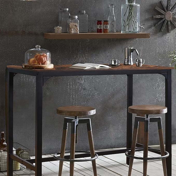 MUPATER 47'' Bar Table, Industrial Dining Table,High Top Table for 4,Tall Counter Height Pub Table for Dining Room, Kitchen or Living Room, 47.2''L x 23.6''W x 41.7''H, Rustic Brown