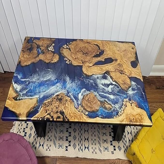 RESINHOMEFURNITURE Soild Blue Ocean Inspired Island Epoxy Resin Dining Table Console Table Living Room Table Patio Table Kitchen Table Coffee Table Centre Table Bar Counter Table Side/End Table