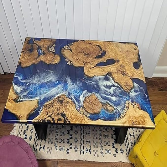 RESINHOMEFURNITURE Soild Blue Ocean Inspired Island Epoxy Resin Dining Table Console Table Living Room Table Patio Table Kitchen Table Coffee Table Centre Table Bar Counter Table Side/End Table