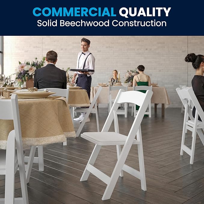 Flash Furniture 2 Pack HERCULES Series White Wood Folding Chair with Vinyl Padded Seat